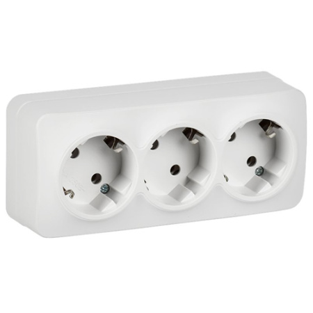 Глори белый розетка открытая 3-мест заземление IP20 