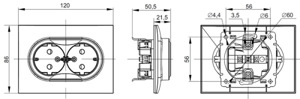 Сканди бежевый розетка скрытая 2-мест заземление IP20 