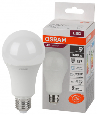 Лампа светодиодная 220В Е27 20Вт 6500К 1600лм стандарт A70 матовая Osram LED Value