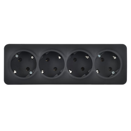 Глори черный розетка открытая 4-мест заземление IP20 