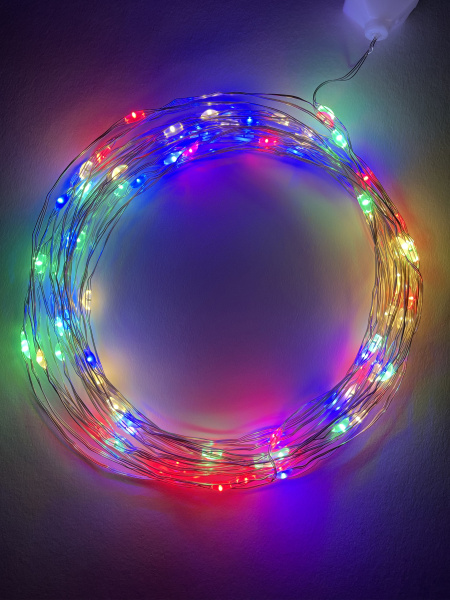 купить Гирлянда нить 10м мультицвет 100свд с контроллером IP20 серебро провод статич.свечение в Иванове Гирлянда нить 10м мультицвет 100свд с контроллером IP20 серебро провод статич.свечение