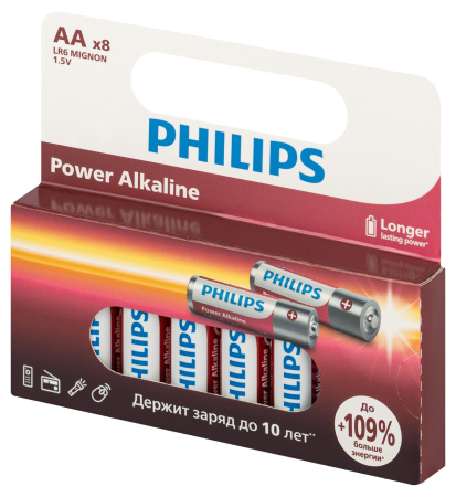 Батарейка AA(пальчик) алкалиновая BL8 Philips Power 