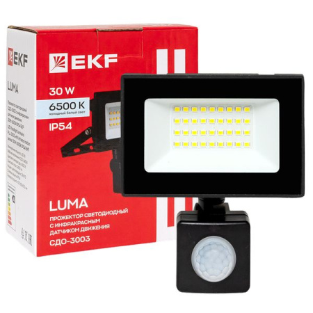 купить Прожектор свд 30Вт 6500К 2400лм черный IP65 110° Luma EKF датчик движения в Иванове Прожектор свд 30Вт 6500К 2400лм черный IP65 110° Luma EKF датчик движения
