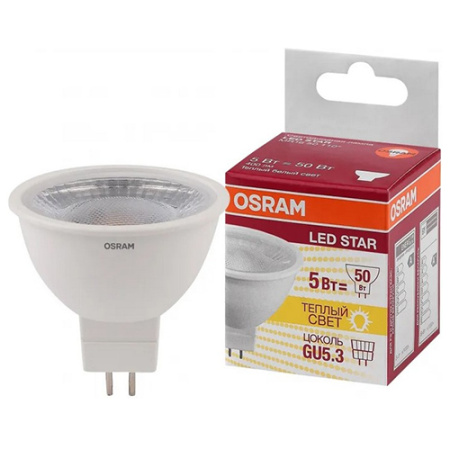Лампа свд 220В GU5.3 5Вт 3000К 400лм MR16 матовая Osram Led Star