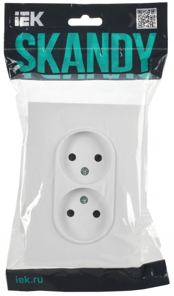IEK SKANDY Арктический белый Розетка 2-ая б/з 10А в сборе SK-R10W SK-R20-10-K01-F IEK, IEK (ИЭК), иэк, иек, Иэк, Иек, йек, iec