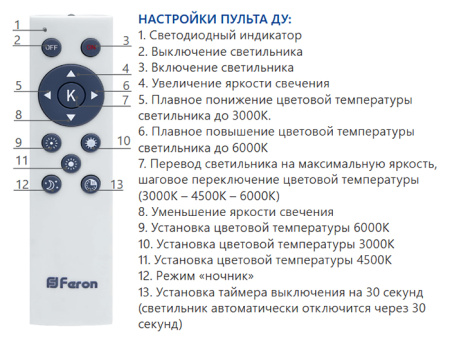 Светильник потолочный свд 72Вт 3000-6500К 5760лм круг белый  пульт ДУ Feron Myriad