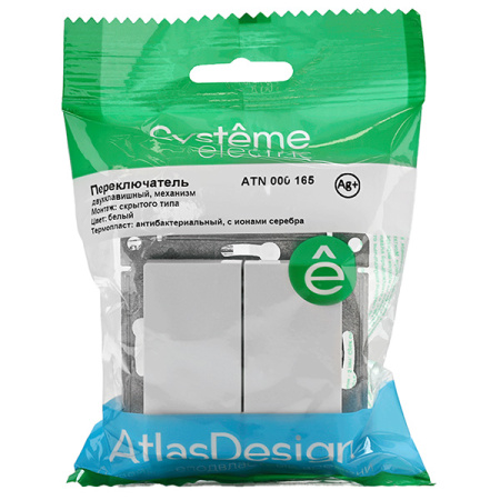 AtlasDesign белый переключатель 2кл скрытая 10А IP20 