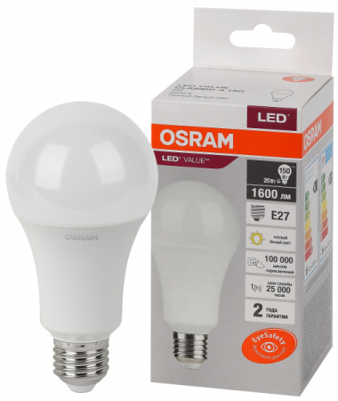 Лампа светодиодная 220В Е27 20Вт 3000К 1600лм стандарт A70 матовая Osram LED Value